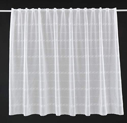 Scheibengardine Batist Stickerei 79 cm hoch Weiß - Wunschbreite frei wählbar durch gekaufte Menge in 21 cm Schritten - Meterware