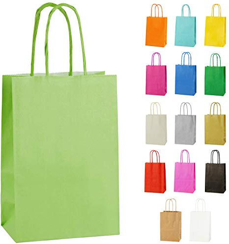 Thepaperbagstore 30 Light Green Paper Bags with Twist Handles 14x21x8cm | colour recyclable kraft, ideal for sweets, favours, gifts, weddings, birthdays, parties and events