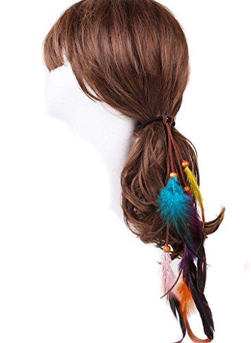 Fodattm 3 x Haarbänder für Mädchen und Frauen, handgefertigt, Boho-/Hippie-Feder, Haarband, elastisch, Pferdeschwanz-Halter, Haar-Accessoires, Kopfschmuck