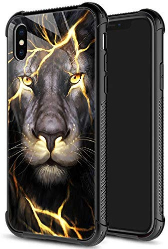 iPhone Xs , Hülle Persönlichkeit Kreatives Muster Space Black Hole Astronaut Dunk Panzerglas Rückseite Stoßfest Bumper Herren Jungen Cool – Space Dunk, iPhone X/XS, Magma Lion
