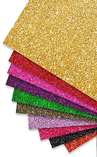 Heat Transfer Vinyl Sheet Glitter Multicolor Heat Transfer Paper Permanent Adhesive HTV Iron On Vinyl Backed Vinyl Bundle for DIY T-Shirts, Hat, Clothing, Birthdays, Cameo, Letters