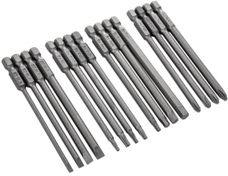 VESTTIO 4-in-1 Hex Phillips Slotted Security Torx Long Screwdriver Bits Set with Magnetic 16PCS 1/4 Inch Hex Shank 4 Inch/100 mm Length S2 Steel for Power Screwdriver Drill Impact Driver