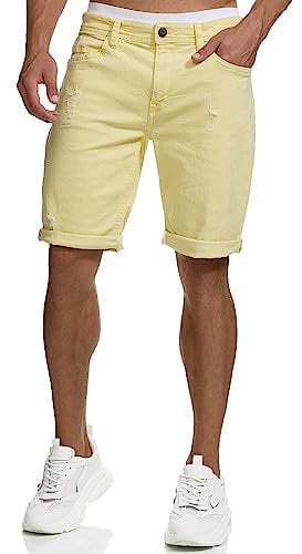 Indicode Herren Page Jeans Shorts mit 5 Taschen | Herrenshorts Used Look für Männer Pale Banana, M