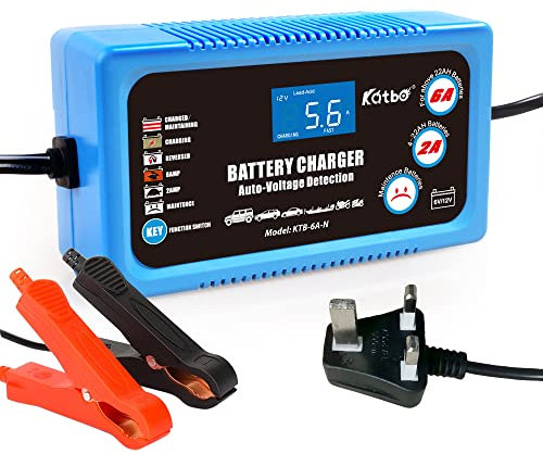 Katbo 6 Amp Smart Battery Charger 6V 12V Automatic and Manual for For Motorcycle Car Boat Marine Lawn mower Atv Toy Car