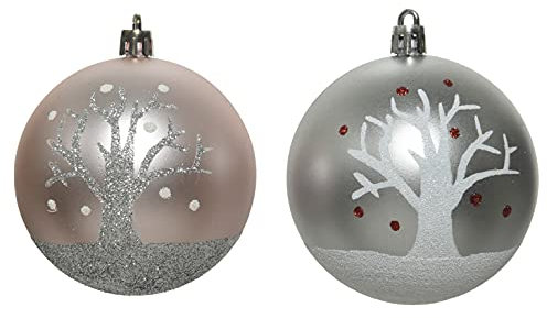 Soma Christbaumkugeln Weihnachtskugeln Box a 12 Stück D = 8.00cm Kugel bruchfest Shatterproof Assorted Silber rosa