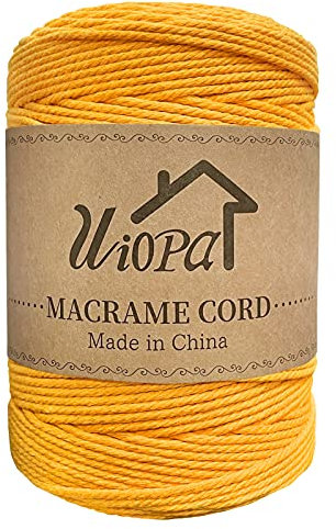 Uiopa Corde Macramé 3mm x 300m Fil Macrame Coton Naturel Ficelle Cordelette Couture Bricolage Cordon pour Macrame Mural, Porte Plante Mural, Decoration Mariage, Rideau, Emballage Cadeau (Doré)
