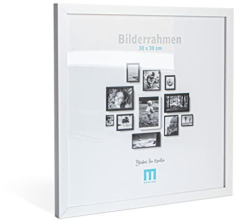 M MERCEO 30x30cm (1Stk) in Weiß, minimalistischer & moderner Bilderrahmen für Fotos & Bilder. Inkl. Acrylglasschutz. Eignet sich für die Wand, Hochformat oder Querformat