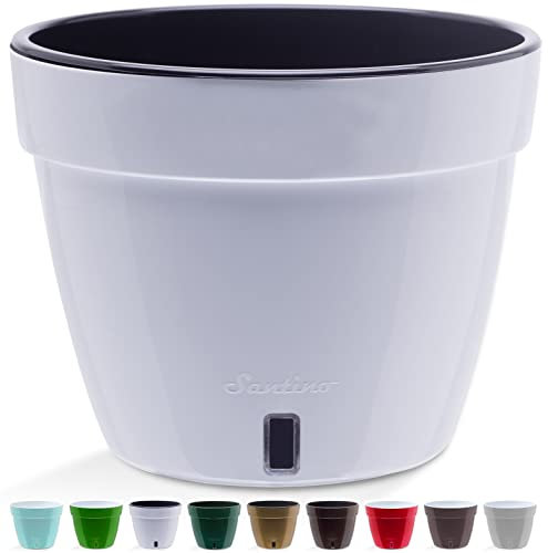 Santino ASTI Pot de Fleurs à Arrosage Automatique - 18 CM - Auto-Arrosant - avec Indicateur de Niveau d'eau - pour Toutes Les Plantes D'intérieur (Ø 18 cm, H 14 cm, 2,5L - Blanc/Noir)