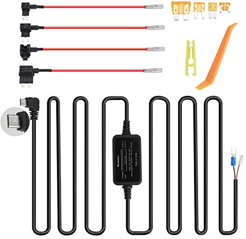 Dash Cam Hardwire Kit Micro USB Power Cord Compatible with AURA HD3 HD2 HD1,WOLFBOX D07,REDTIGER F7N,Z-Edge Z3D,Garmin 67W 57 47 with 4 Fuse Tap Cable 12V-24V to 5V Dash Cam Installation kit