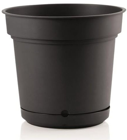 Vaso tondo con sottovaso Hydral Element in plastica colorati da esterno e giardino per piante e fiori Made in Italy Antracite 33 cm