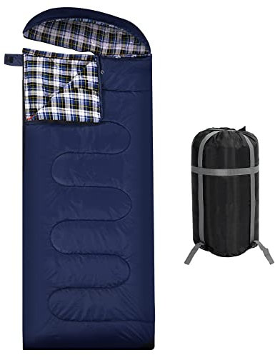 REDCAMP XL Baumwoll Schlafsack warm mit Abnehmbarer Kapuze,Bequeme Flanell Kompakt deckenschlafsack 3-4 Jahreszeit Kaltes Wetter Outdoor Winter für Angeln Camping, Marineblau mit 3lbs Füllung