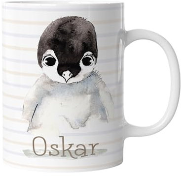 timalo® Tasse Tiere mit Namen personalisiert | Pinguin Wunschname personalisierbares Geschenk zur Einschulung, Weihnachten, Nikolaus für Kinder | mug-t-19