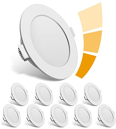 LED Einbaustrahler ultra Flach 230V LED Spots 3 stufe Dimmbar Einbauleuchten 9er Set IP44 Deckenspots 6W Warmweiss Deckenstrahler 4000K für Wohnzimmer Badezimmer Einbautiefe 26mm