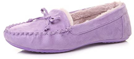 AJVANI Womens Ladies Faux Sheepskin Fur Flexible Sole Boat Shoes Moccasins Slippers Size