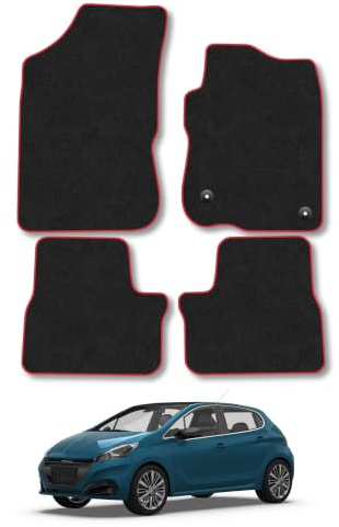Peugeot 208 (2012-2019) Carpet Car Mats | Red Edge Trim Tailored Fit Floor Mats Full Coverage Protection Accessories Easy Clean Anti Slip Made in the UK