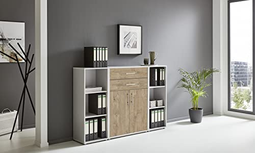 BMG Möbel Aktenschrank Office Edition Set 13, Büroschrank mit Metallgriffen Made in Germany (Lichtgrau/Gold Harbor Oak)