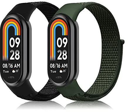 ZoRoll 2 Stück Nylon Armband für Xiaomi Smart Band 10/Band 9/Band 8 | Nylon Uhrenarmband Einstellbar Klettverschluss Ersatzarmband für Mi Band 9/8 - Schwarz+Armee-Grün