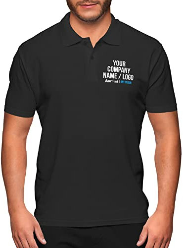 Personalised Work Polo Shirt Your Company Logo Image and Text Mens Custom Workwear Uniform, M, Black