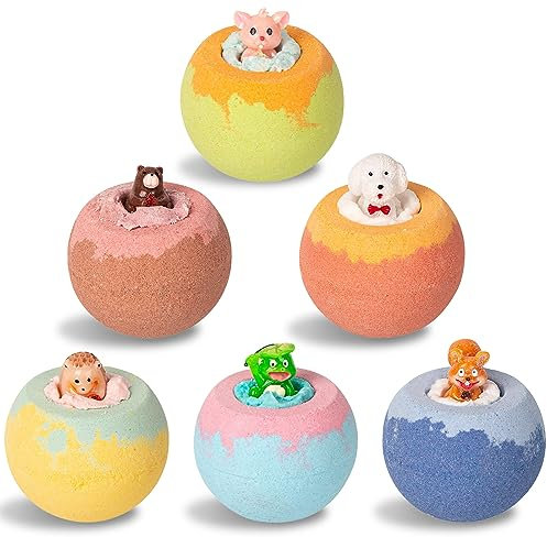 Taozoey Badebomben, 6 Stück Badekugeln Kinder mit 6 Verschiedenen Düften Enthält Kleine Spielsachen, Badezusatz Kinder mit Natürlichem Ätherischen Ölen, Schaumbad Kinder Set