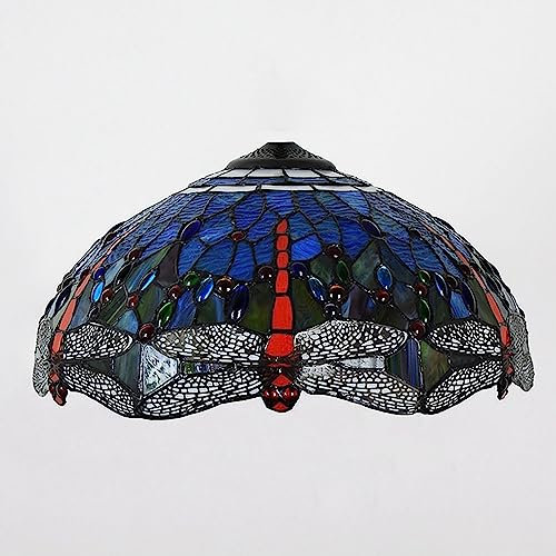 AIBOTY 16-Zoll-Libellen-Buntglas-Lampenschirm, Ersatz für Tischlampe, Deckenlampe, Tiffany-Stil, rot, grün, blau, Glaskristallperlen, Schirm für Schreibtischlampe, Pendelleuchte, Kronleuchter