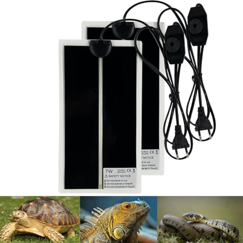 PeSandy Reptil Heizmatten, 2 STÜCKE Nicht-klebendes Terrarium Heizkissen für Reptilien Schildkröten Schlangen Eidechse Gecko Einsiedlerkrebs Amphibien -Abnehmbares Unter Tank Reptil Heizmatte(28x15CM)
