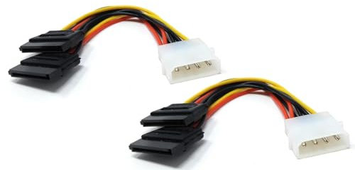 2pcs. 15cm 4 Pin Molex to Dual 2 x SATA Power Y Splitter Cable Adapter Lead for PC to Power HDD, SSD, DVD-RW Drive