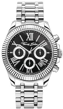THOMAS SABO 3 Uhr Divine Chrono mit Zifferblatt in Schwarz silberfarben Edelstahl, Edelstahl Silberfarben WA0396-201-201