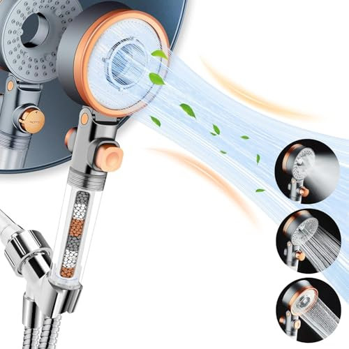 jeriussg Duschkopf mit Handbrause, Hochdruck-Duschkopf mit Filter für hartes Wasser, hochwertiger multifunktionaler doppelseitiger Duschkopf mit austauschbarem Filter für hartes Wasser und