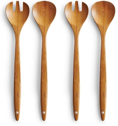 Zeller 23576 Salatbesteck, 2-tlg., Bamboo, ca. L 30 cm, Salatgarnitur, Salatlöffel, Salatgabel, Holzbesteck, Küchenhelfer (Packung mit 2)