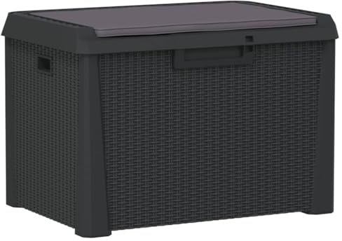 vidaXL Gartentruhe, Abschließbar Gartenbox mit viel Stauraum, Auflagenbox Truhe mit Sitzkissen, Gartenbank Kissenbox Aufbewahrungsbox, Anthrazit 125 L PP