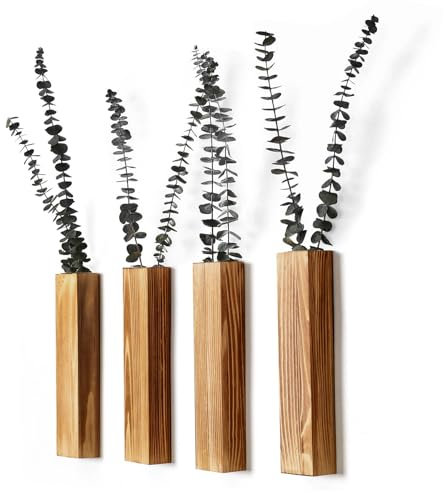 Sawoake Wood Wall Planters Modern Decor for Livingroom Bedroom Bathroom Contemporary Wooden Wall Planter Versatile Wood Home Decor for Dried Flowers and Faux Greenery Plants (4 Pack，Brown)