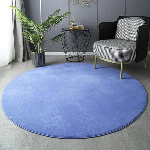 SK Studio Kurzflor Teppich Rund weicher Designer Uni Bodenbelag rutschfest Teppiche für Küche Esszimmer Jugendzimmer Kinderzimmer Blau, 180cm