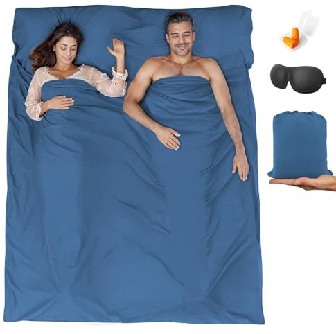 BREENHILL Sacco a pelo doppio, lenzuola da campeggio e telo da viaggio, sacco a pelo per adulti per viaggi zaino in spalla, hotel, campeggio leggero