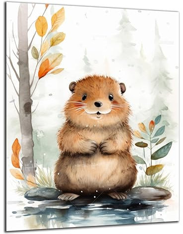 Munera Design - Bild 40x60 - süße Tiere Wasserfarben Biber - Wand-Bilder Kinder-Zimmer
