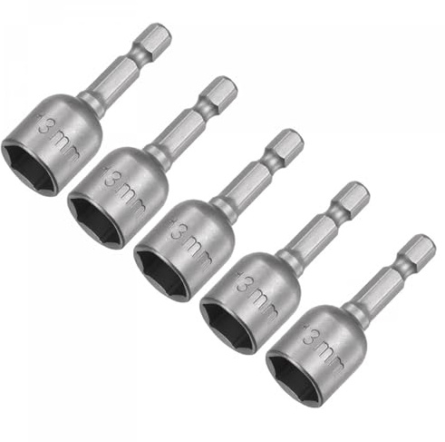 TA-VIGOR 13mm Nut Setter Driver Bit Magnetic, 48mm Quick-Change 5Pcs | 1/4 Hex 6-Point Socket Bit, CR-V Steel With Phosphated Finish For Power Drills, Impact Drivers, Roofing and Furniture