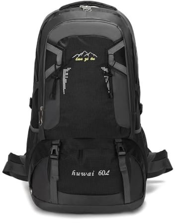 Eysee 60L Rucksack Nylon Camping Wanderrucksack Trekkingrucksack Reisetasche für Damen und Herren, Schwarz , 35 cm (L)*62 cm (H)*24 cm (W)
