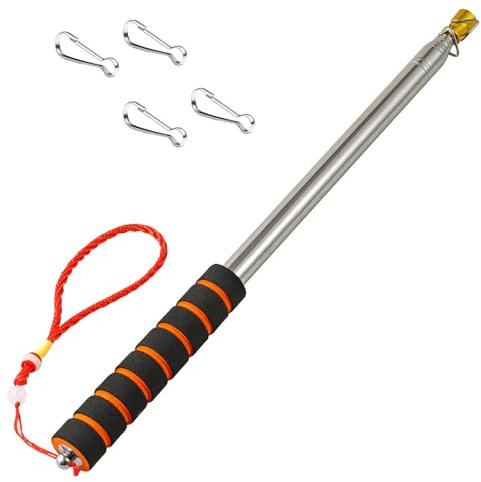 2.5 Metri Asta Bandiera Telescopica per Bandiera Telescopica Portatile Insegnamento Bandiere per Guide Turistiche Acciaio Inox Insegnanti con 4 Clip Asta della Bandiera (Oro)