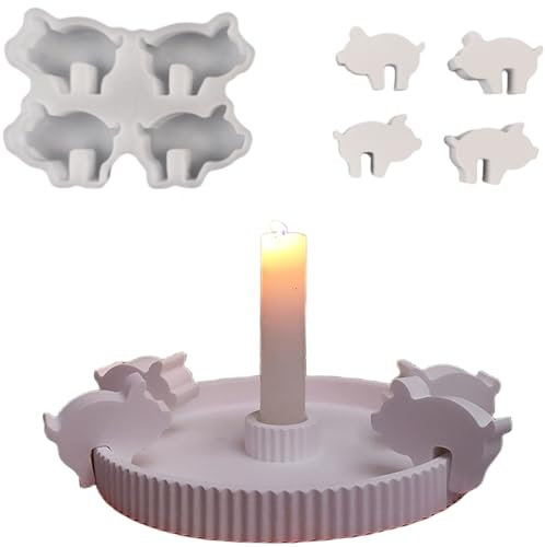 Silikonformen Gießformen, Silikonform Kerzenhalter Tablett, Kreative Kombinationen Silikon Gießform Kerzenhalter, Gipsformen zum Gießen(Schwein)