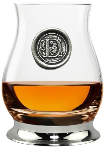 English Pewter Company Glencairn Personalised Whisky Mixer Glass with Monogram Initial - Unique Gifts for Men - with Your Choice of Initial 350ml [WGP104] (D)