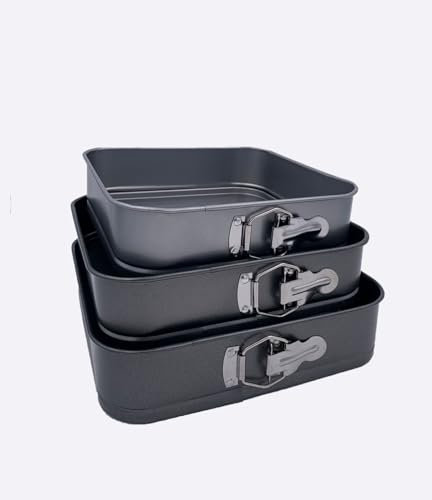 BAVARIA SET 3 TORTIERE CM.24/26/28 QUADRATE ANTIADERENTI CON CERNIERA GRIGIE