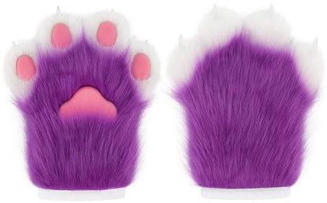 hbbhml Guanti in pelliccia sintetica con zampa di volpe, guanti pelosi per Halloween, cosplay, accessori per costume per adulti, Viola, taglia unica