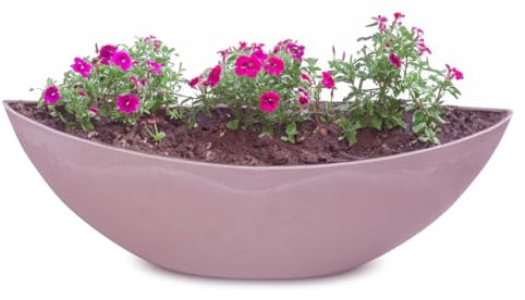Macetero ovalado para exterior – Cuenco decorativo grande en color rosa envejecido como maceta para flores – Jardiniere de 39 cm para jardín, balcón o cementerio como joya para tumba resistente a la
