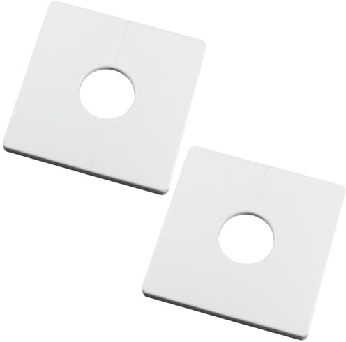 Juvielich 2 x geteilte Flansch-WC-Rohr-Flanschabdeckung, 28 mm, Sanitär-Abdeckplatten, selbstklebend, Wandmontage, Küche, geteilter Flansch, Rosettenplatten, weißes ABS-quadratisches Wasserrohr,