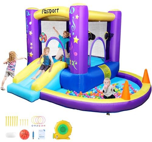 castillo hinchable para niños castillo hinchable acuatico de agua con Ventilador tobogán seco y de Agua, Adecuado para niños, Castillo Children's Bouncy para Uso Interior o Exterior 285 x 254 x 165 cm