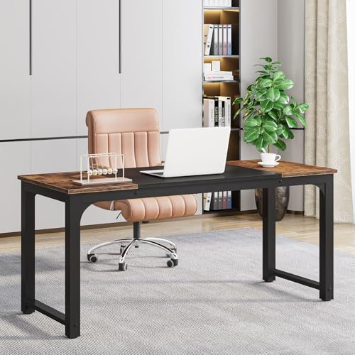 Tribesigns Mesa Escritorio, Escritorio de Estudio para Oficina en casa, Escritorios de Estilo Moderno para Dormitorio, Montaje Sencillo (160 x 60 x75 cm, Marrón Rústico/Negro)