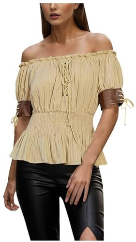 Damen Vintage Bluse Gothic Tops Victorian Schulterfrei Rüschen Oberteile T-Shirt Halloween-Kostüme Halloween Kostüm Damen