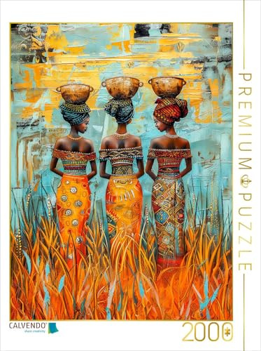 Puzzle · DREI afrikanische Frauen mit Wasserschalen auf dem Kopf | Drei afrikanische Frauen mit Wasserschalen auf dem Kopf · 2000 Teile · Lege-Größe 90 × 67 cm · CALVENDO Puzzle