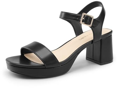 DREAM PAIRS Women's Platform Heels Party Sandals | block heel with platform, square toe & single strap, latex cushioned insole
