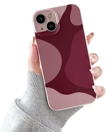 DEFBSC for iPhone 15 Case, Cute Art Aesthetic Print Design Soft TPU Cover, Shockproof Raised Full Camera Protection Anti-Scratch Back Phone Case for Girls Women, Wine Red