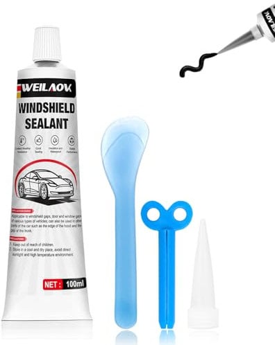 WEILAOK Colle Pare Brise Voiture, Colle Carrosserie Voiture, Colle a Pare Brise Noir, Convient Aux Espaces de Portes et de Fenêtres de Divers Types de Véhicules, 100 ML